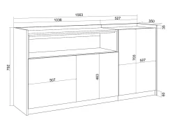 Aparadores para salón, 156x80x37 cm, 3 Puertas, Armario, zapatero, Negro y roble