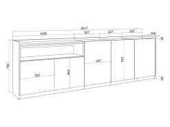 Aparadores para salón, 260x80x37 cm, 5 Puertas, Armario, zapatero, Roble y negro