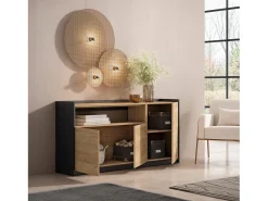Aparadores para salón, 156x80x37 cm, 3 Puertas, Armario, zapatero, Roble y negro