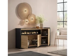 Aparadores para salón, 156x80x37 cm, 3 Puertas, Chimenea eléctrica, Roble y negro