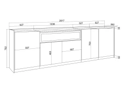 Aparadores para salón, 260x80x37 cm, 5 Puertas, Chimenea eléctrica, Roble y negro