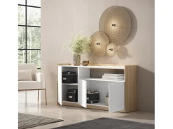 Aparadores para salón, 156x80x37 cm, 3 Puertas, Armario, zapatero, Blanco y roble soft