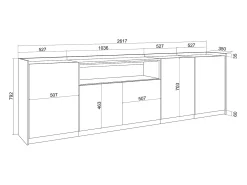 Aparadores para salón, 260x80x37 cm, 5 Puertas, Armario, zapatero, Roble y negro