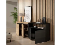 Aparadores para salón, 200x35x75cm, 4 Puertas, Armario, zapatero, Roble y negro