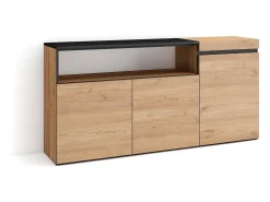 Aparadores para salón, 150x35x75cm, 3 Puertas, Armario, zapatero, Roble y negro
