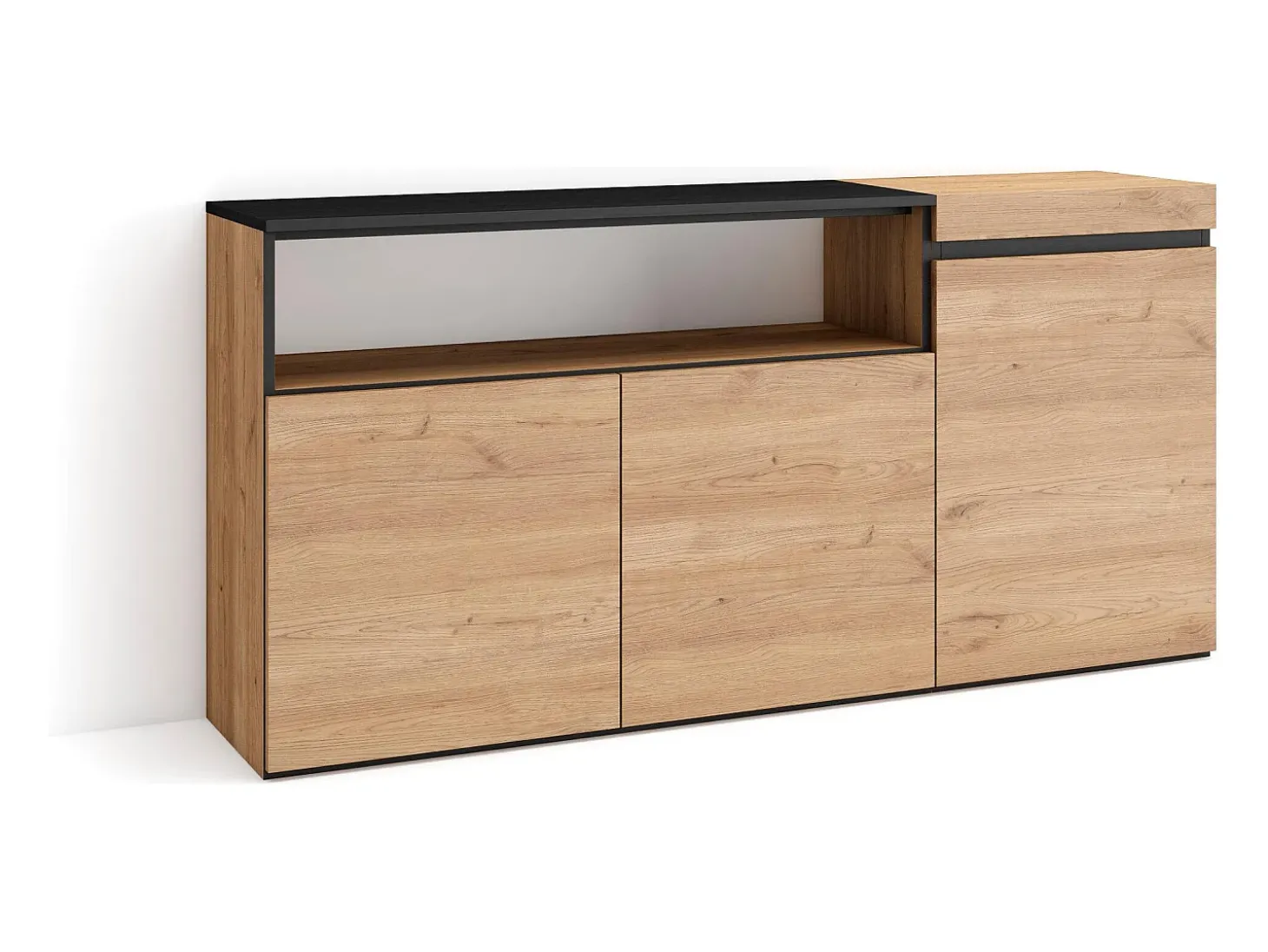 Aparadores para salón, 150x35x75cm, 3 Puertas, Armario, zapatero, Roble y negro