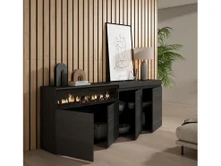 Aparadores para salón, 200x35x75cm, 4 Puertas, Chimenea eléctrica, Negro