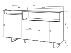 Aparadores para salón, 150x35x87cm, 3 Puertas, Diseño industrial, Negro