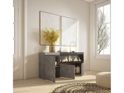 Aparadores para salón, 158x35x75cm, 3 Puertas, Chimenea eléctrica XXL, Cemento