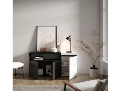 Aparadores para salón, 150x35x75cm, 3 Puertas, Armario, zapatero, Blanco y negro
