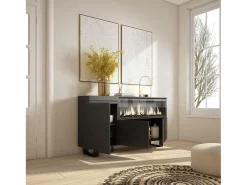 Aparadores para salón, 158x35x87cm, 3 Puertas, Chimenea eléctrica XXL, Diseño industrial, Negro