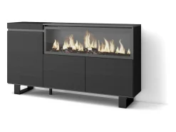 Aparadores para salón, 158x35x87cm, 3 Puertas, Chimenea eléctrica XXL, Diseño industrial, Negro