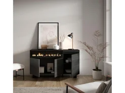 Aparadores para salón, 150x35x87cm, 3 Puertas, Chimenea eléctrica, Diseño industrial, Negro