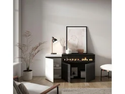 Aparadores para salón, 150x35x75cm, 3 Puertas, Chimenea eléctrica, Blanco y negro