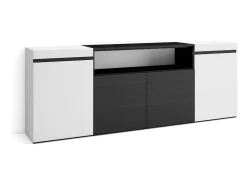 Aparadores para salón, 200x35x75cm, 4 Puertas, Armario, zapatero, Blanco y negro