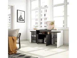 Aparadores para salón, 200x35x75cm, 4 Puertas, Armario, zapatero, Blanco y negro