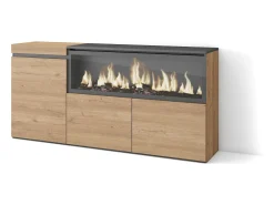 Aparadores para salón, 158x35x75cm, 3 Puertas, Chimenea eléctrica XXL, Roble