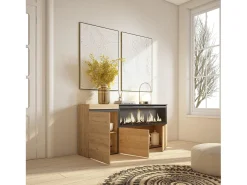 Aparadores para salón, 158x35x75cm, 3 Puertas, Chimenea eléctrica XXL, Roble