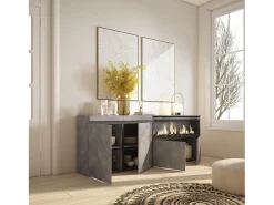 Aparadores para salón, 208x35x75cm, 4 Puertas, Chimenea eléctrica XXL, Cemento