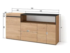 Aparadores para salón, 150x35x75cm, 3 Puertas, Armario, zapatero, Roble y negro
