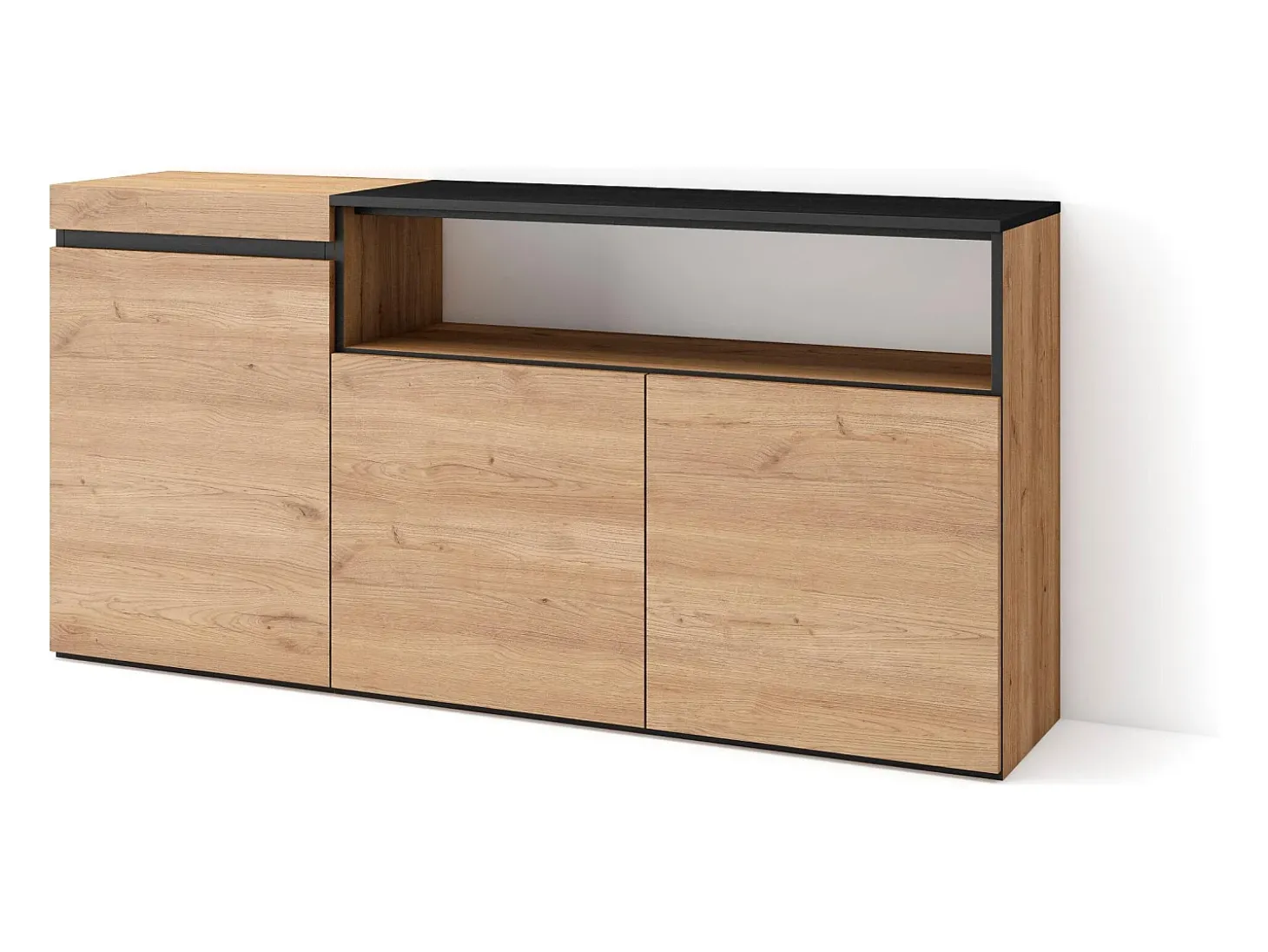 Aparadores para salón, 150x35x75cm, 3 Puertas, Armario, zapatero, Roble y negro