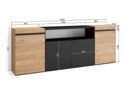 Aparadores para salón, 200x35x75cm, 4 Puertas, Armario, zapatero, Roble y negro