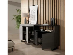 Aparadores para salón, 200x35x87cm, 4 Puertas, Diseño industrial, Cemento