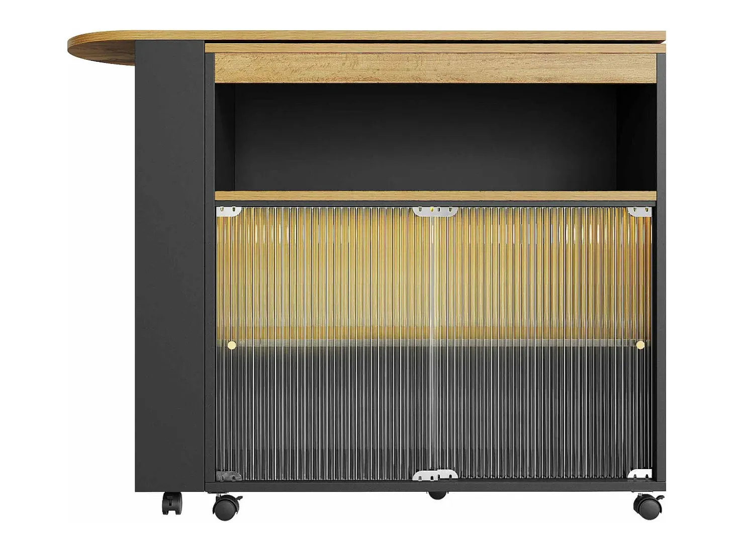 Aparador、Mueble bar giratorio y retráctil con LED - compartimentos y especiero - Negro