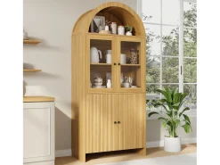 Aparador/mueble de almacenaje para salón - 78 x 40 x 176 cm - con puertas de cristal - cerrado con patrón ondulado - aglomerado - natural