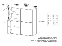 Aramario - Alacena Cuba V2 armario 104 x 105.5 x 35.5 cm armario - alacena con 8 compartimentos, cuerpo en blanco mate frentes en Mezclilla mate