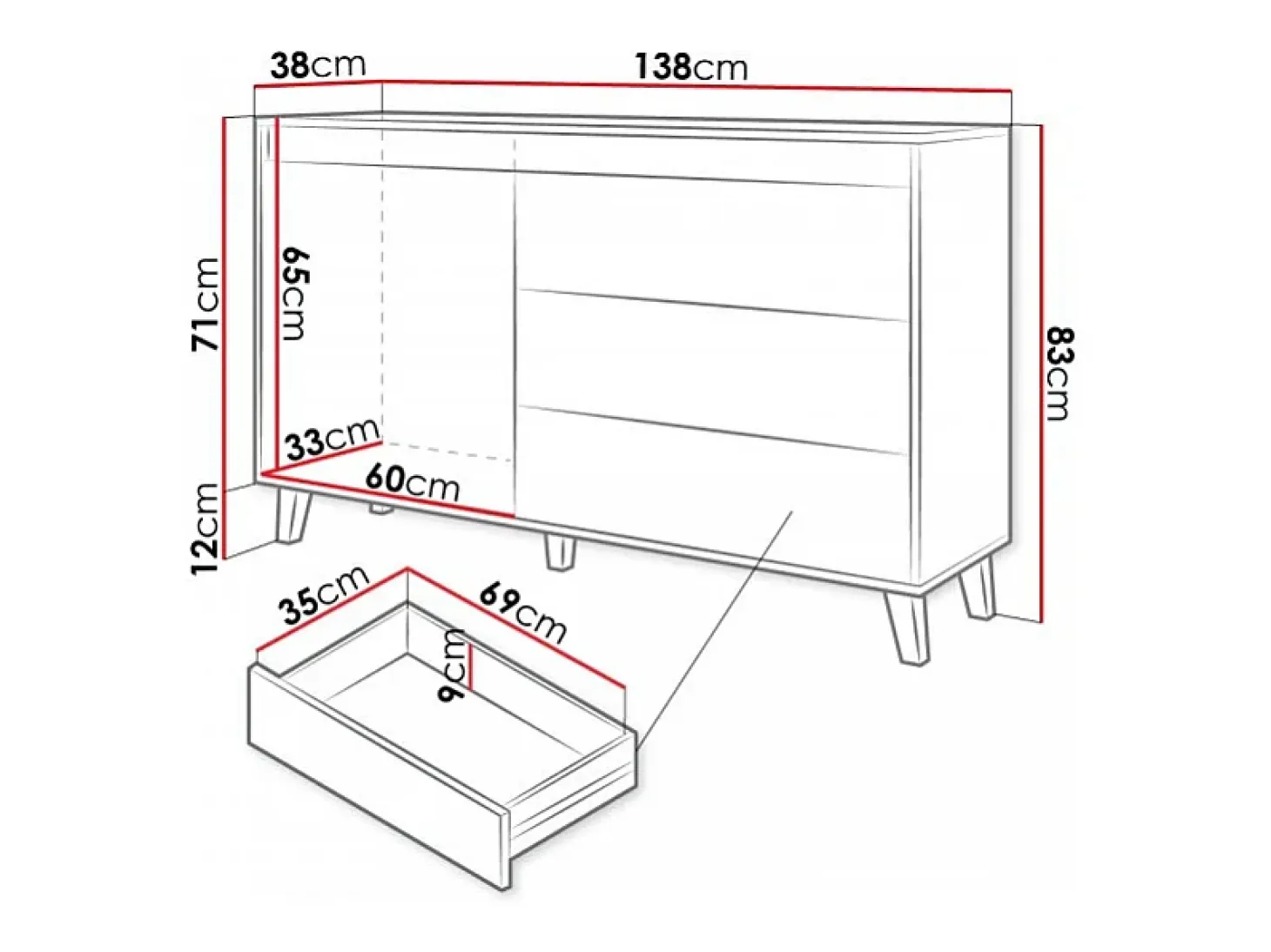 Arcón 1 puerta 3 cajones 138cm - Decoración roble Stik