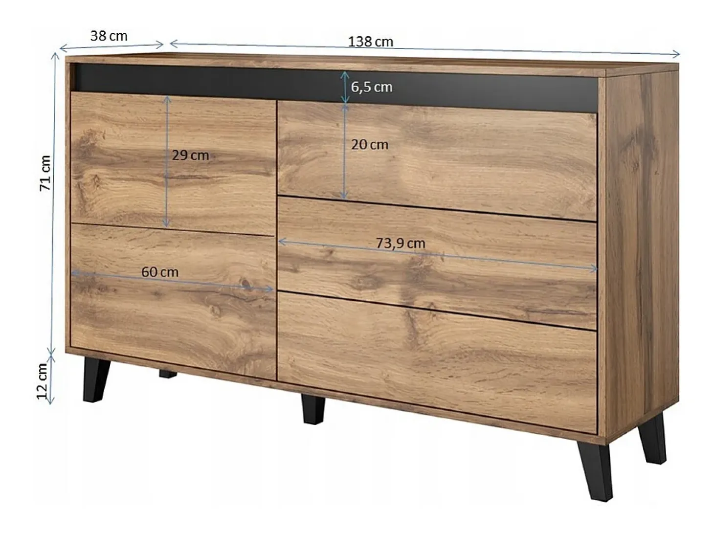 Arcón 1 puerta 3 cajones 138cm - Decoración roble Stik