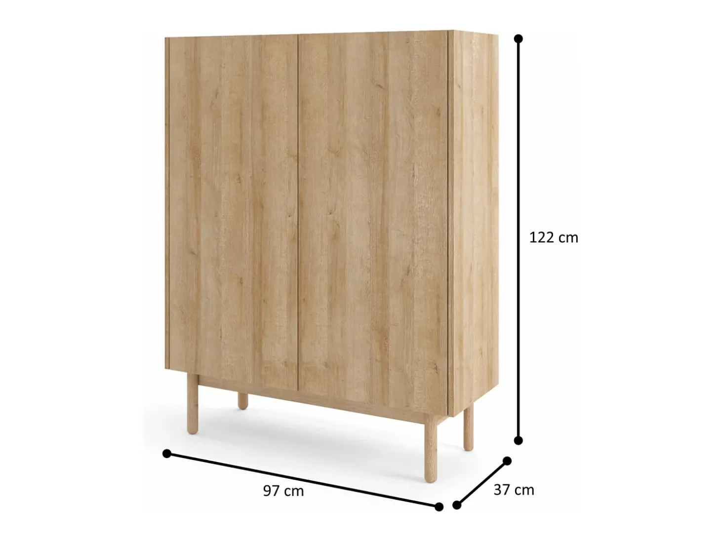 Armario: 2 puertas, 3 estantes, Roble Riviera, 97 x 122 x 37 cm