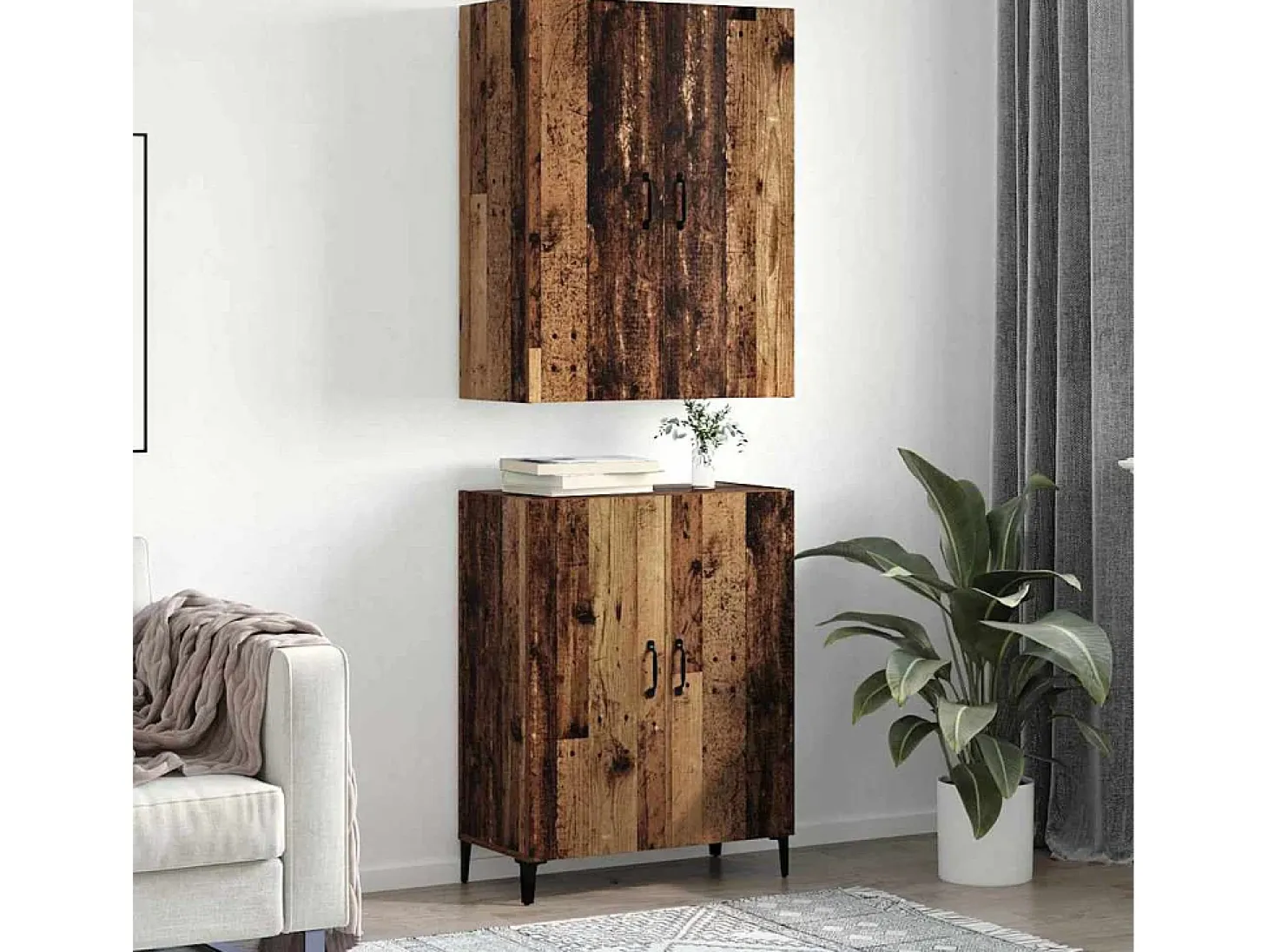 Armario alto 2 piezas Madera antigua 69,5 x 34 x 180 cm