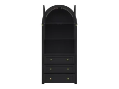 Armario alto con puertas y cajones curvos, estantes abiertos, MDF, negro (70x35x180 cm)