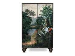 Armario aparador de MDF estampado tropical sobre fondo negro