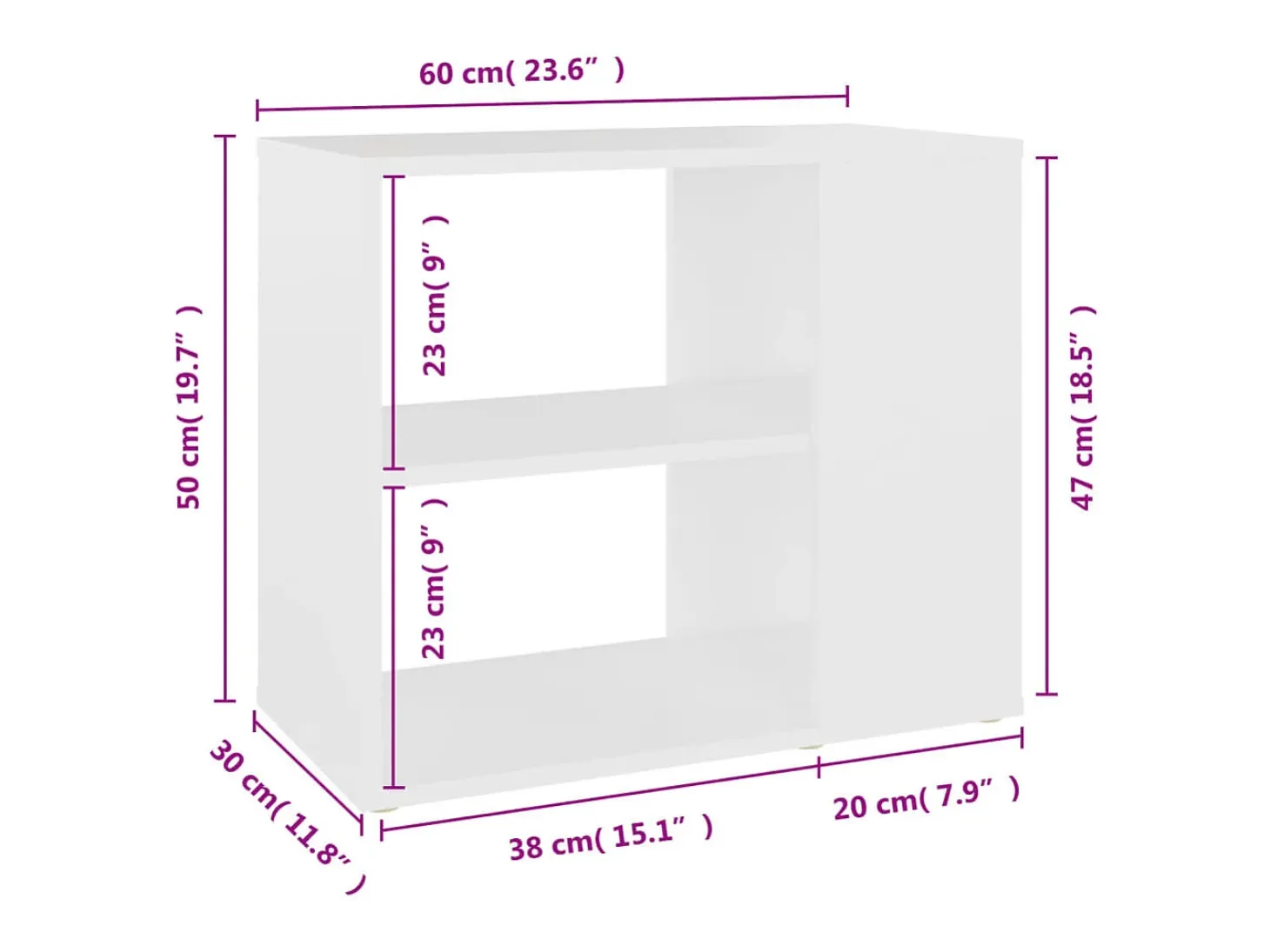 Armario auxiliar de madera contrachapada blanco 60x30x50 cm