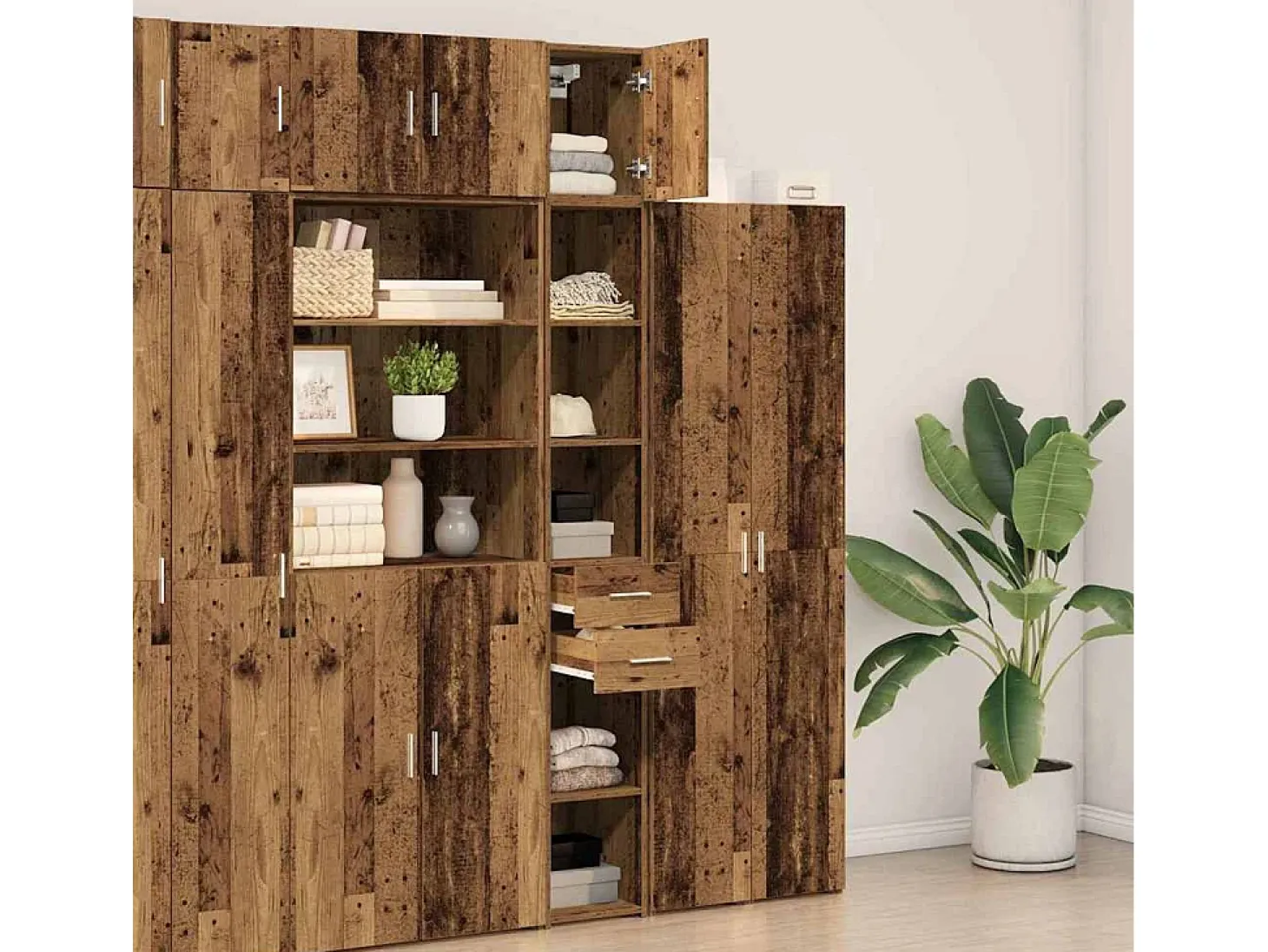 Armario de almacenamiento 2 pcs Madera vieja 30 x 42,5 x 225 cm