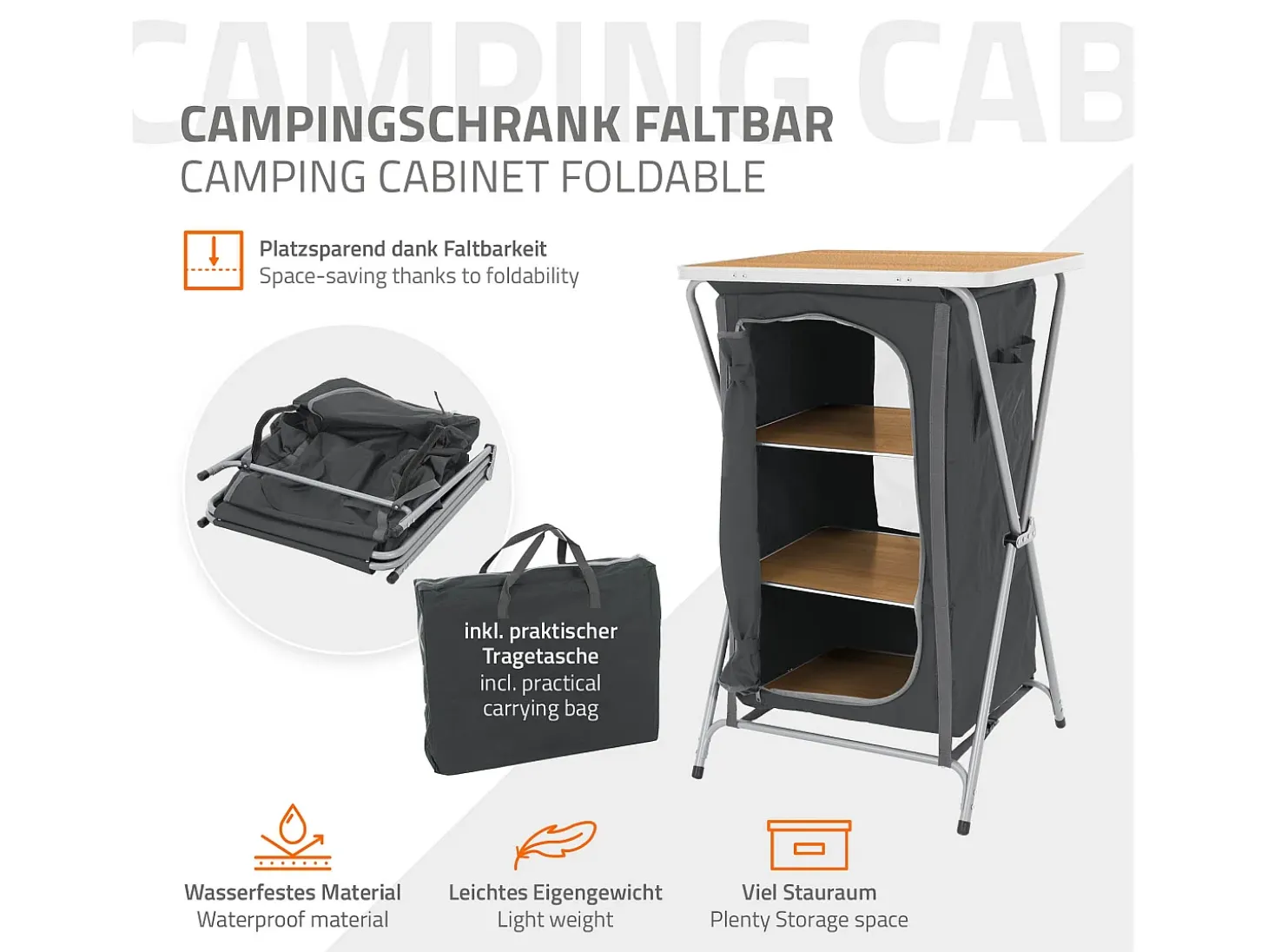 Armario de camping plegable multiusos, carrito de servicio y de viaje con mesa