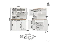 Armario de cocina, mueble alto/expositor con iluminación LED, 104x40x180 cm, blanco