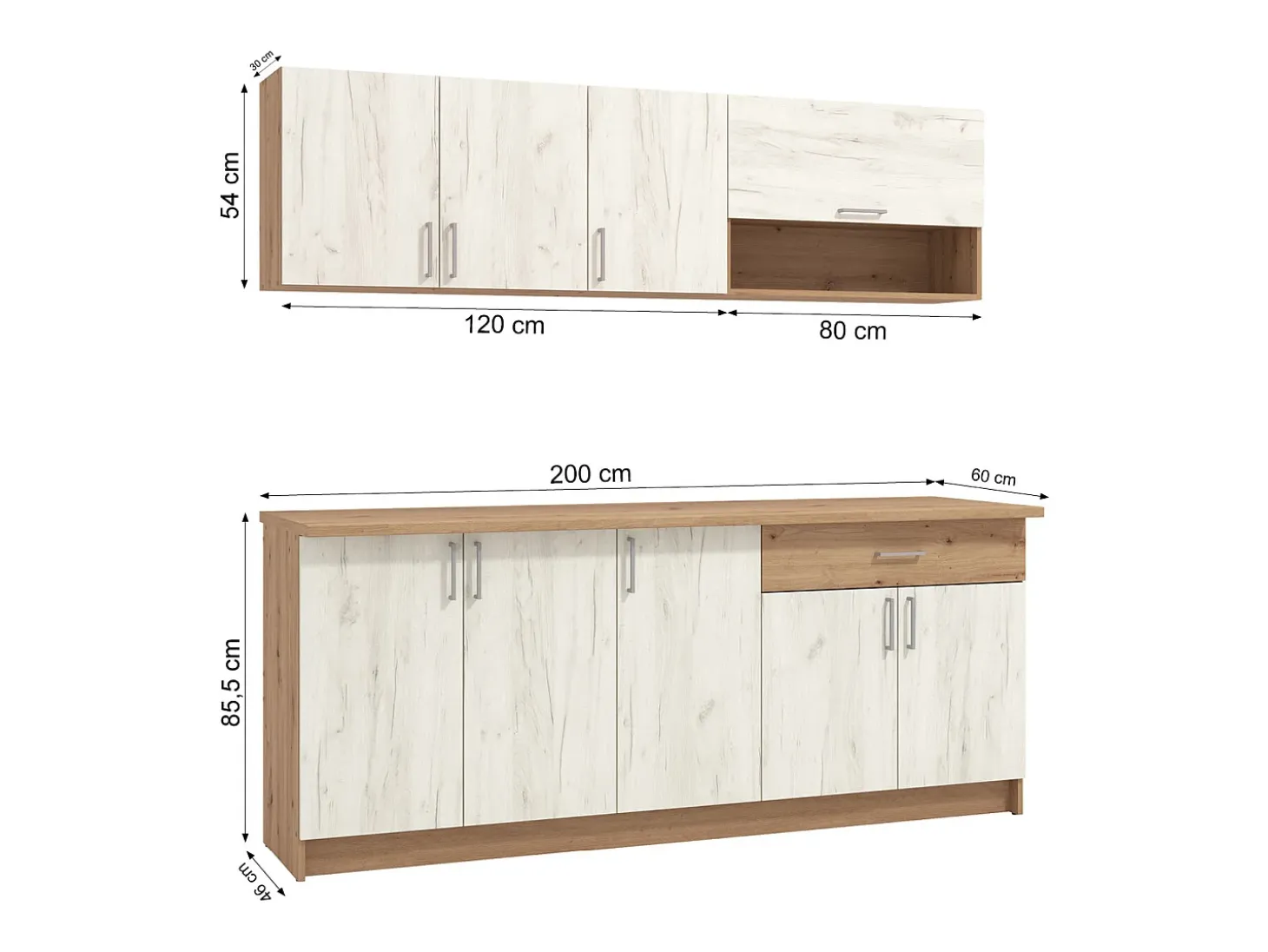 Armario de cocina 200x85.5x60 cm Blanco y Roble