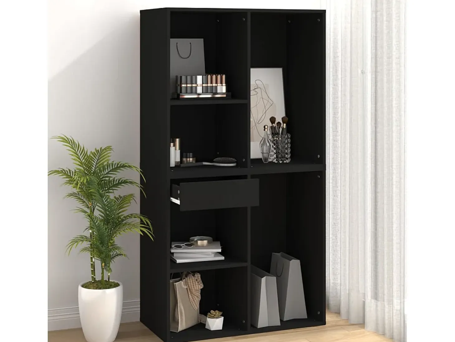 Armario de maquillaje madera contrachapada negro 80x40x75 cm