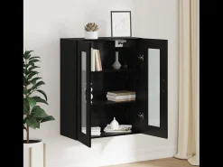 Armario de pared colgante con estante Montaje en pared con almacenaje con puerta Negro 69,5 x 34 x 90 cm