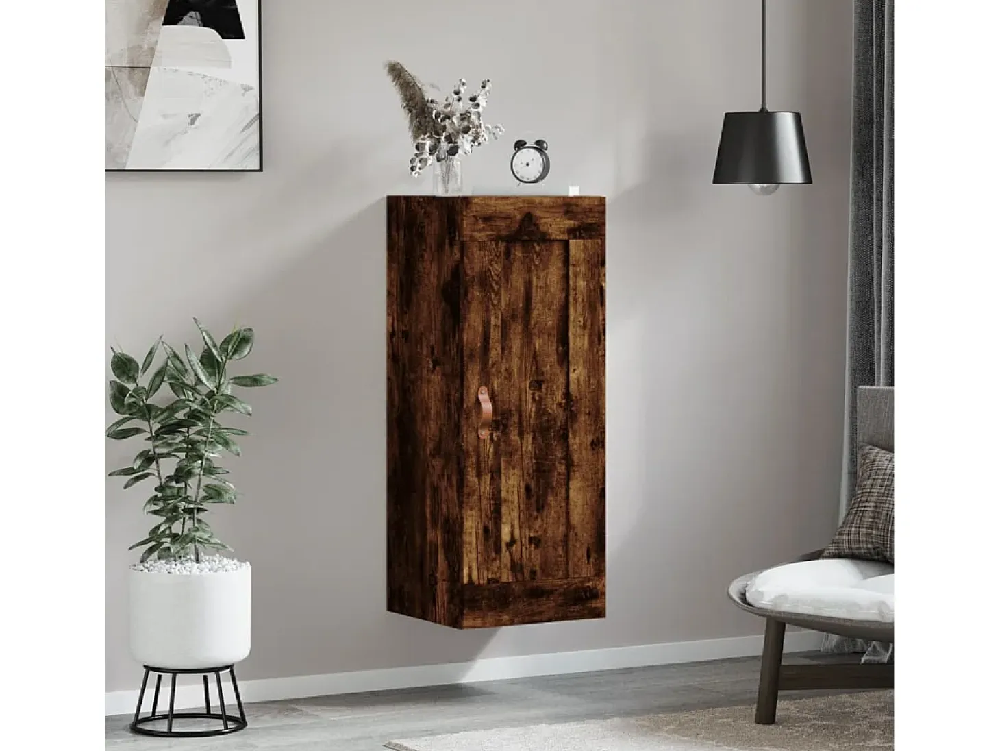Armario de pared madera ingeniería roble ahumado 34,5x34x90 cm
