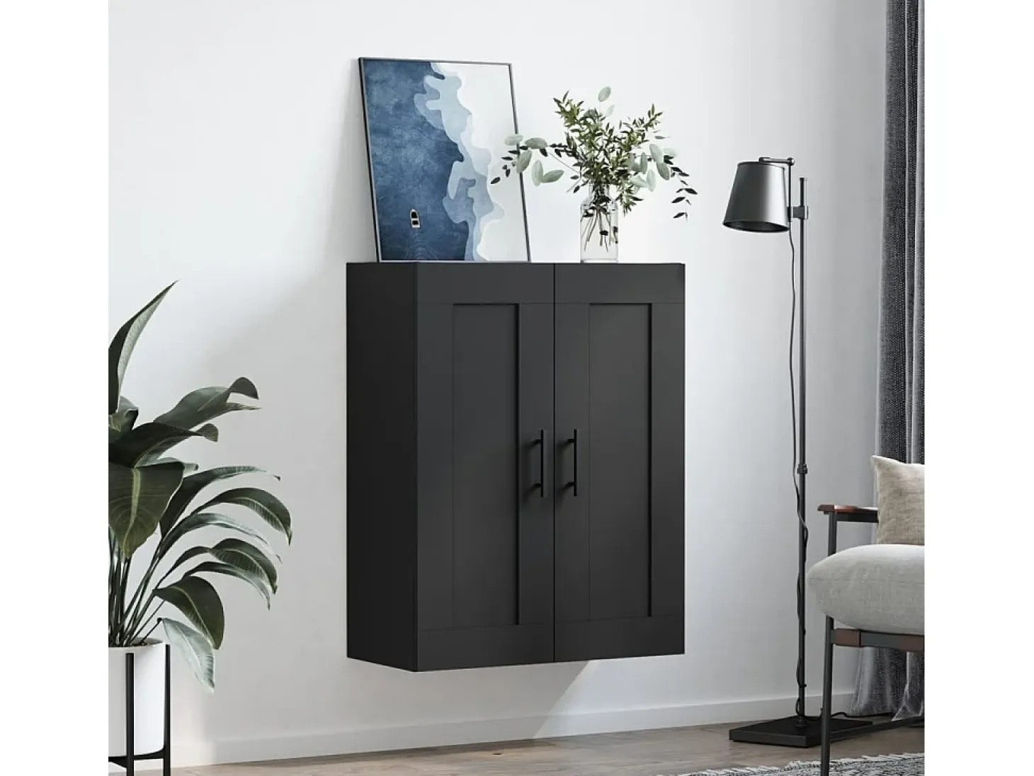 Armario de pared negro 69,5x34x90 cm madera de ingeniería
