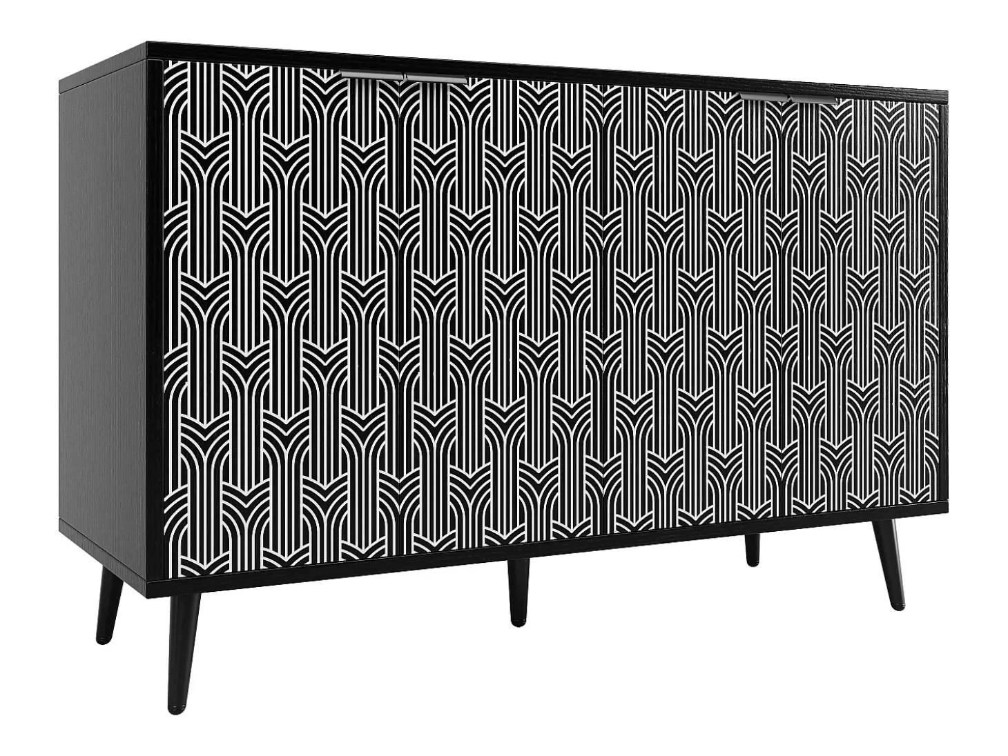 Armario de salle à manger, con puerta en madera esculpida, MDF, negro (120x35x78 cm)