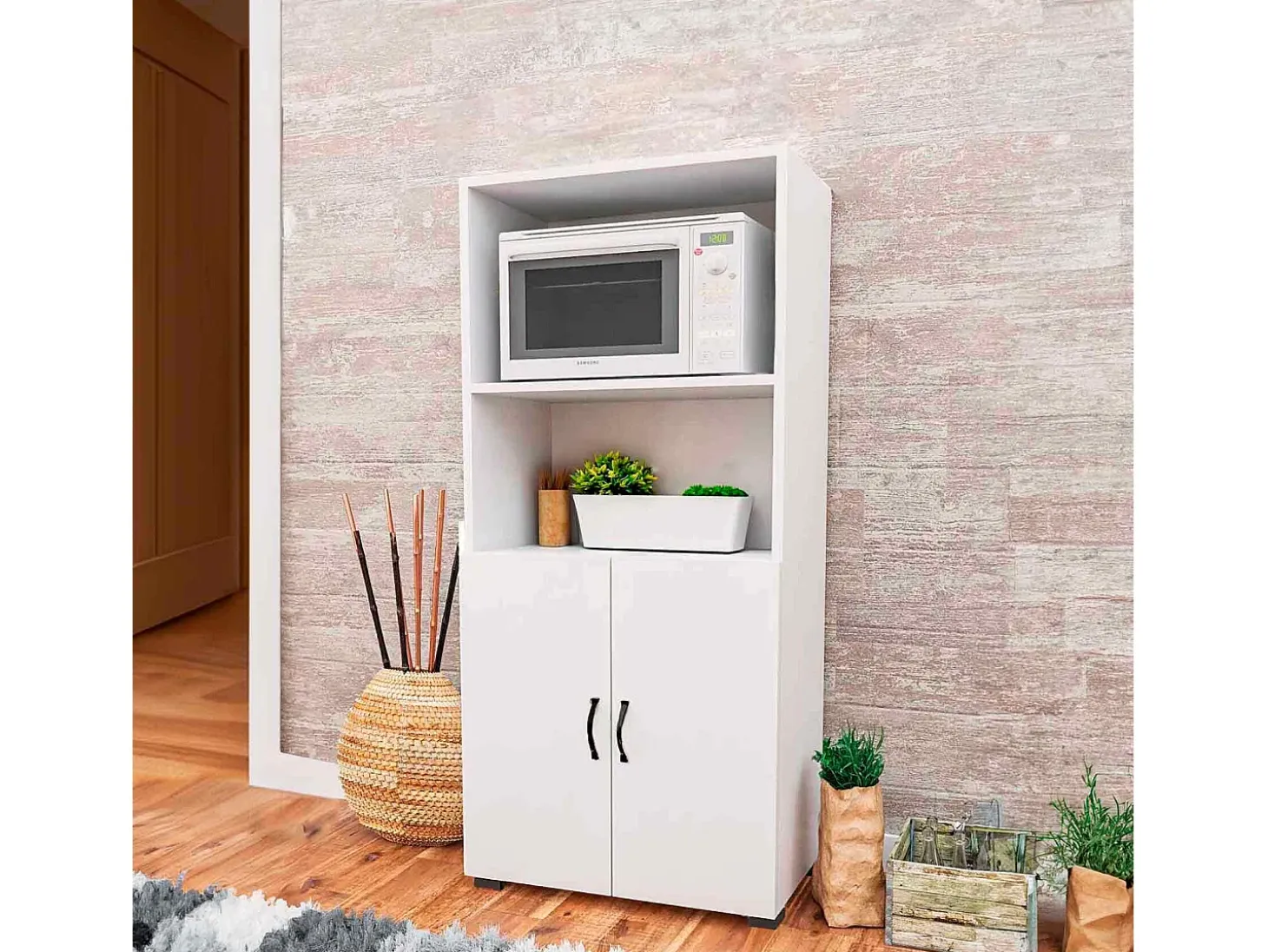 Armario Multiusos CATTERHOUSE Atenas 143 de 60x32x143 cm con 2 Baldas, 2 Puertas Inferiores y de Color Blanco