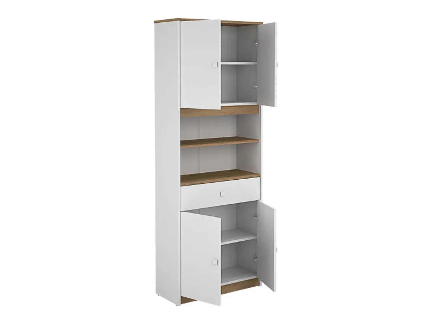 Armario Multiusos Tipo Buffet con 4 Puertas – Acabado Blanco y Roble – 180 x 67 x 29 cm (alto x ancho x fondo)