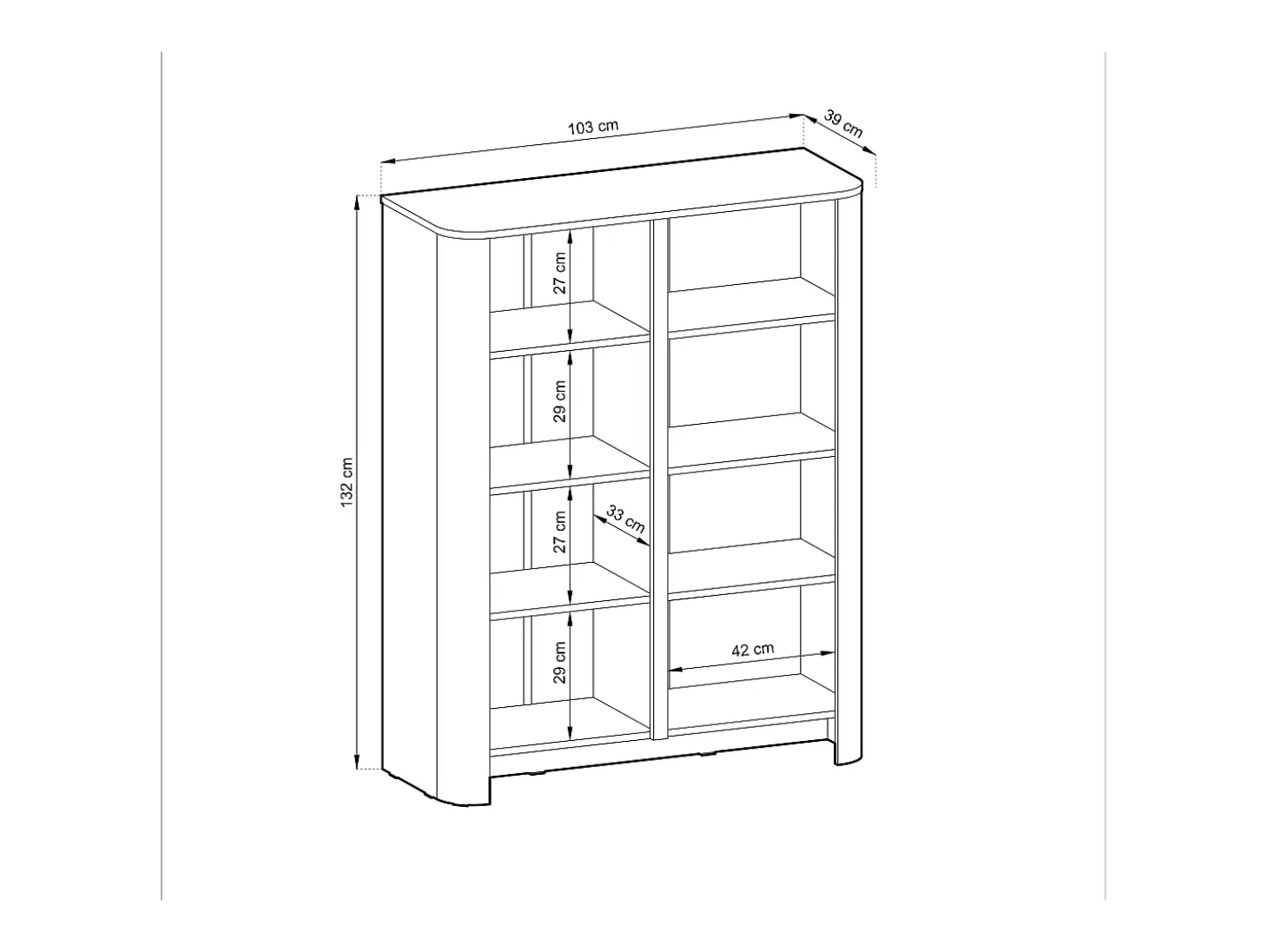 Armario, Roble Vicenza, 103 x 39 x 132 cm | Mueble moderno con cantos redondeados