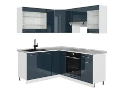 Armarios de cocina azul oscuro alto brillo/blanco 190x46x81.6 fame-line